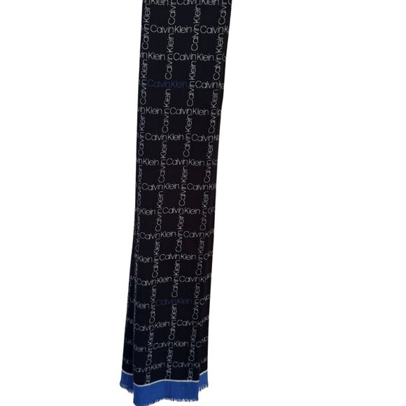 Calvin Klein Black Scarf with Allover Logo in White & Blue - Picture 6 of 7